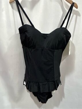 Women's Aura Black with White layered Ruffle Hem Retro swimsuit